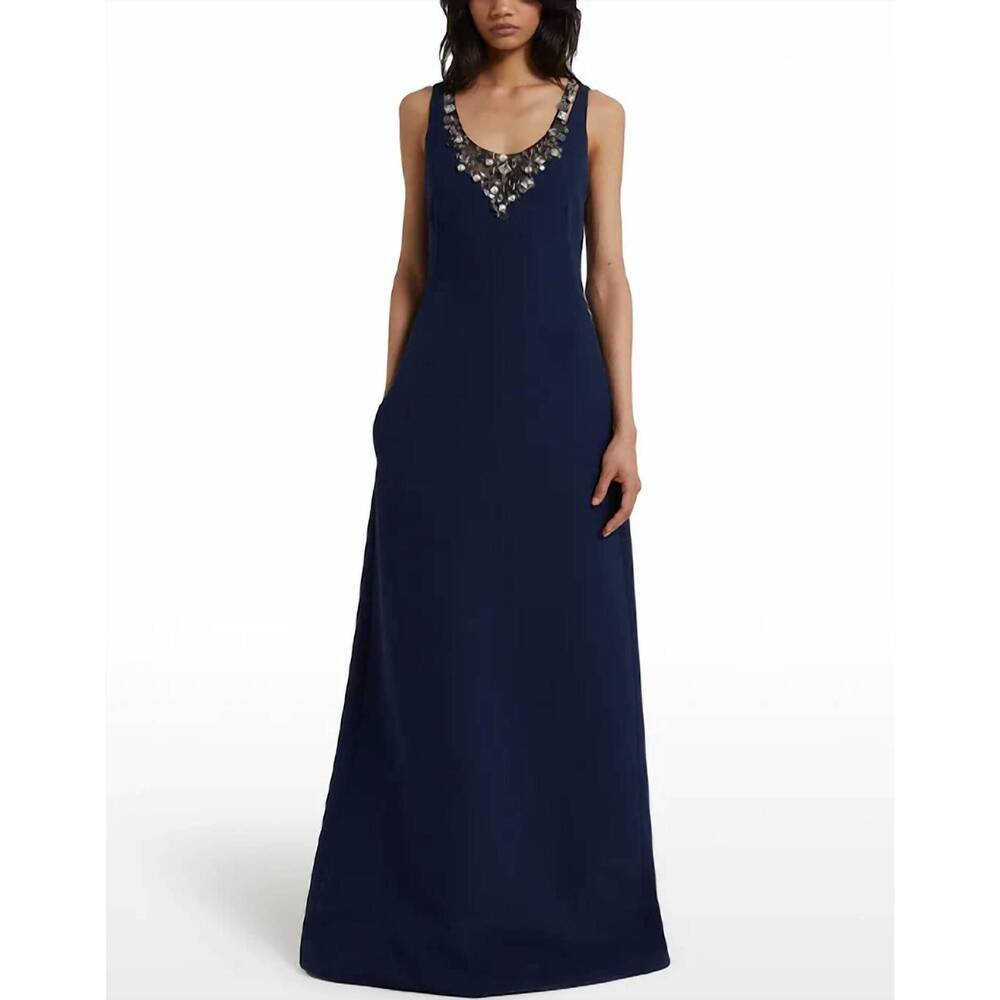 NEW SAFIYAA mariam v-neck aline gown with embellishment in blue